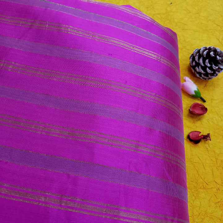 Rani Pink Colour Silk Fabric With Stripes