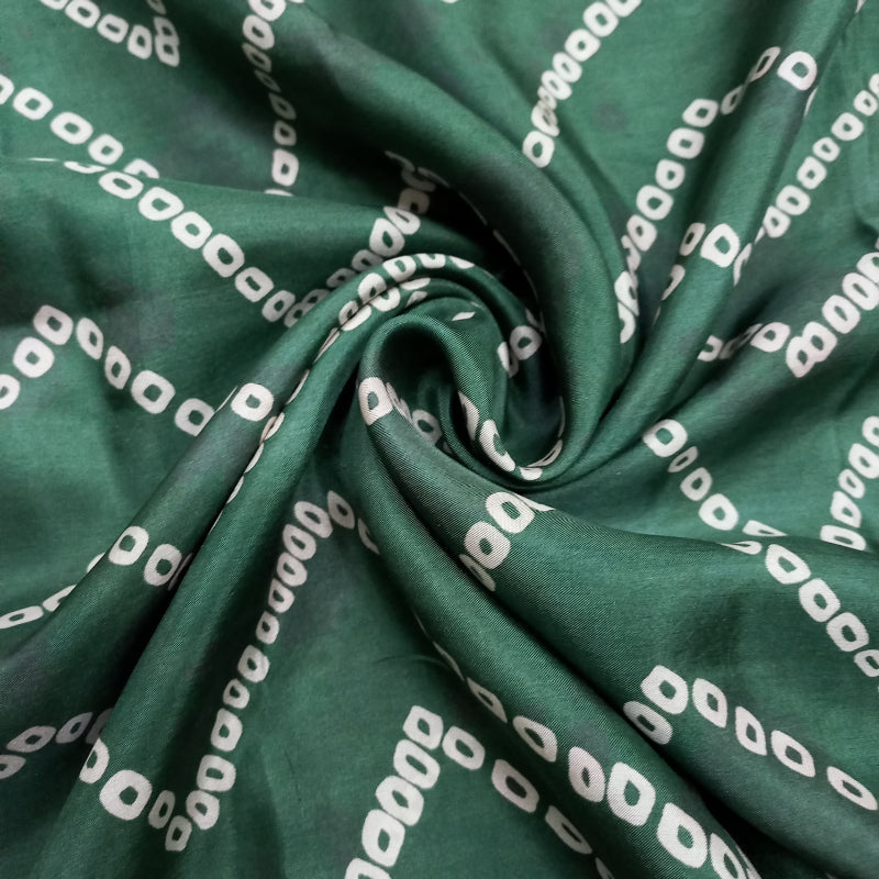 Pine Green Color Bandhini Printed Silk Fabric