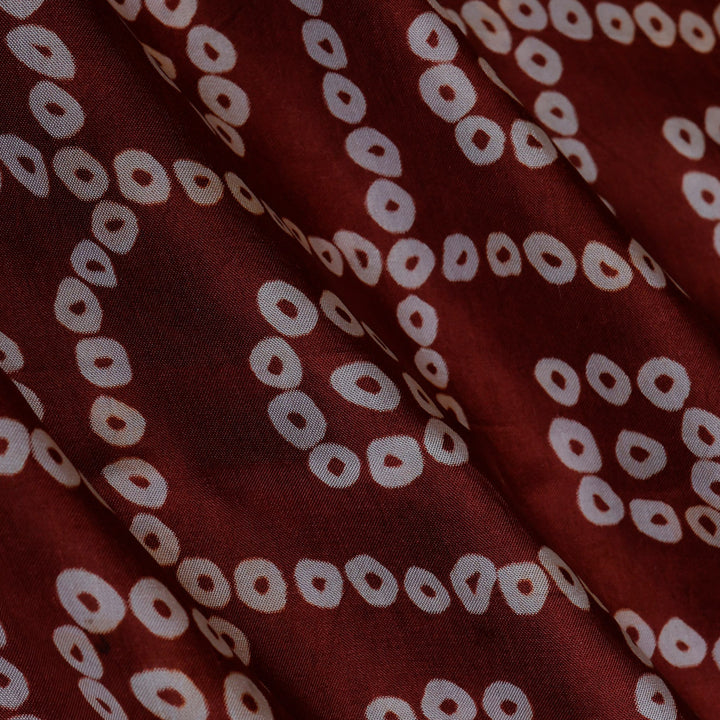 Dark Maroon Color Silk Fabric With Bandhani Printed Dots Pattern
