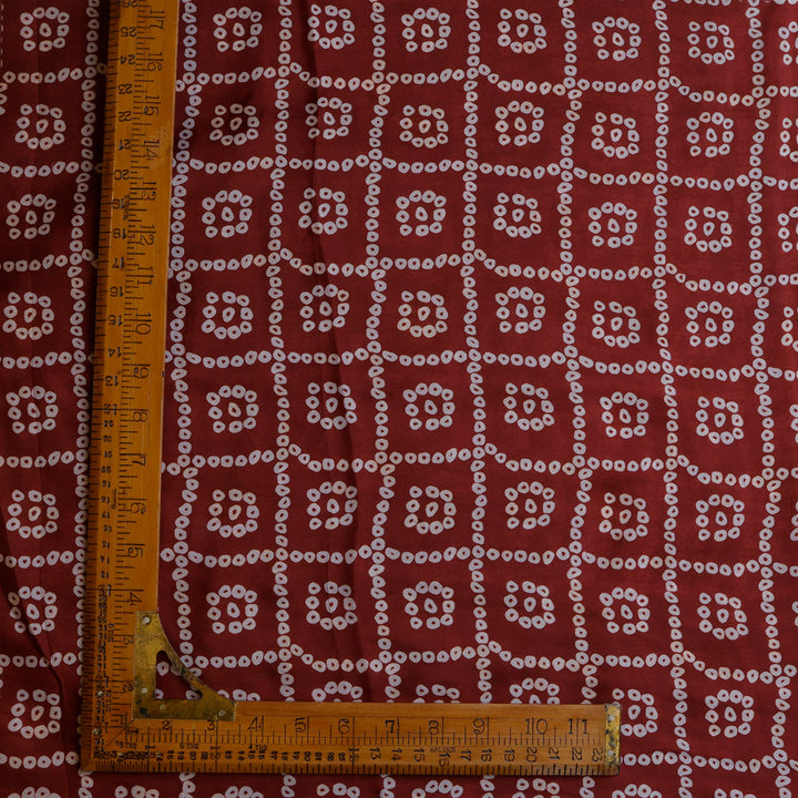 Dark Maroon Color Silk Fabric With Bandhani Printed Dots Pattern