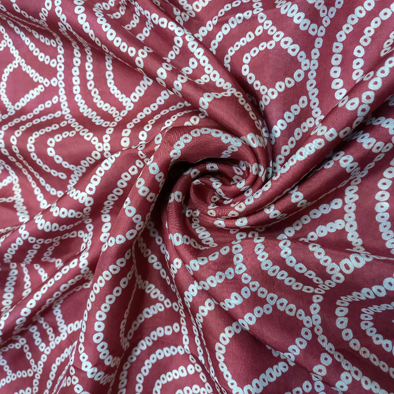 Mahogany Red Color Bandhini Printed Silk Fabric