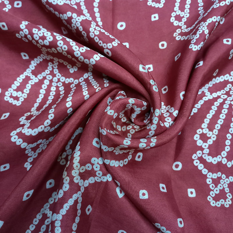 Burgundy Red Color Bandhini Printed Silk Fabric