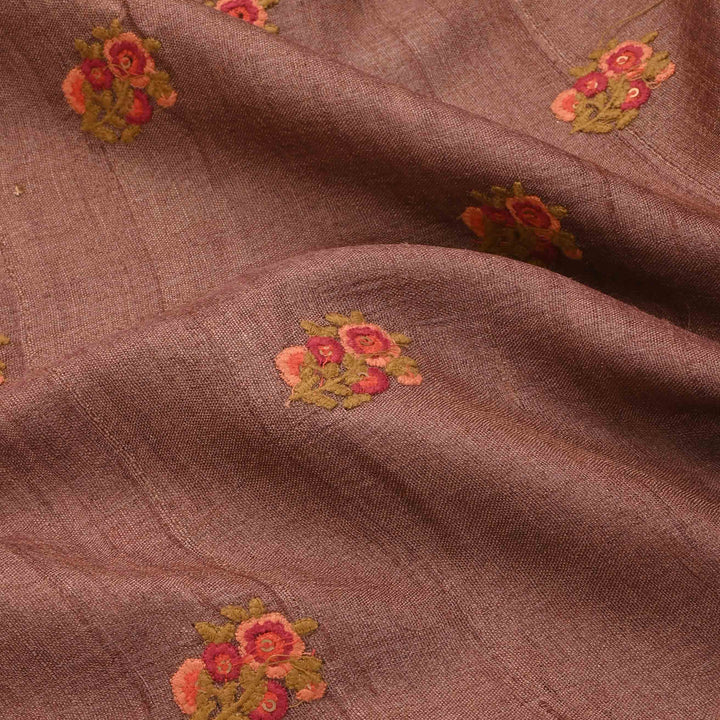 Deep Coffee Brown Tussar Embroidery Fabric