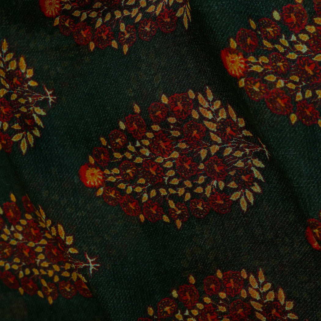 Lead Grey Color Chanderi Fabric With Floral Buttas