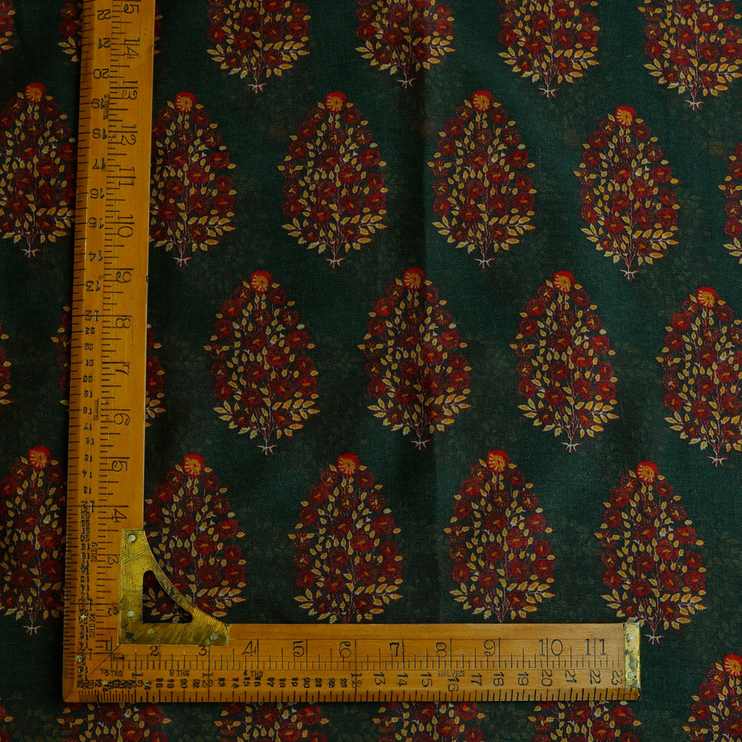 Lead Grey Color Chanderi Fabric With Floral Buttas