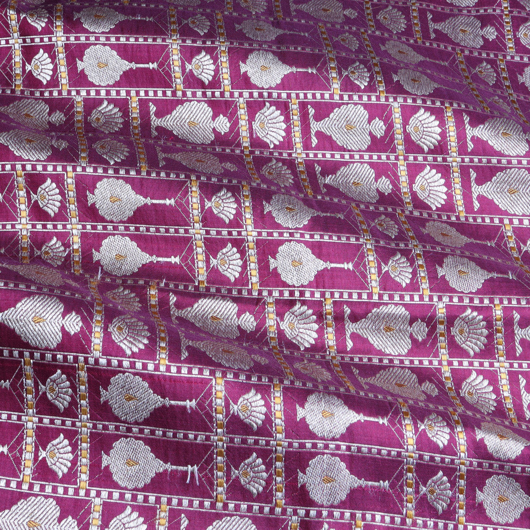 Magenta Pink Color Silk Fabric With Floral Pattern