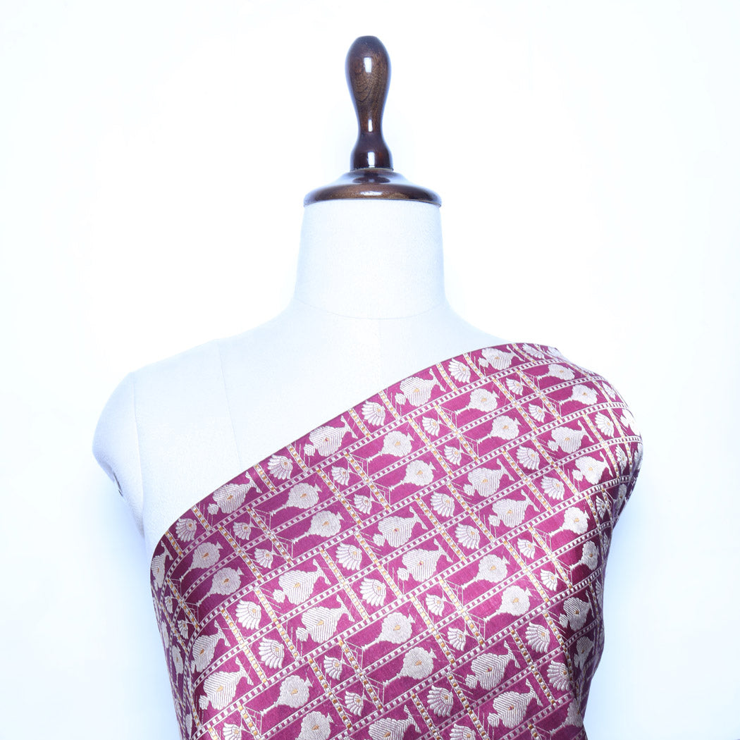 Magenta Pink Color Silk Fabric With Floral Pattern