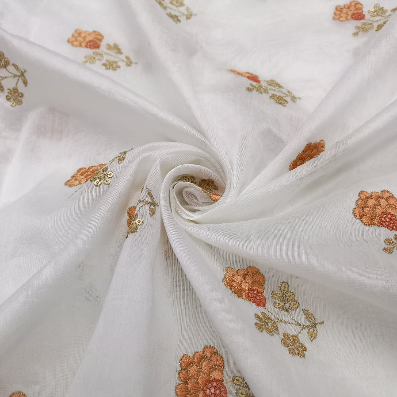 Shwetha Dyeable White Floral Embroidered Chanderi Fabric