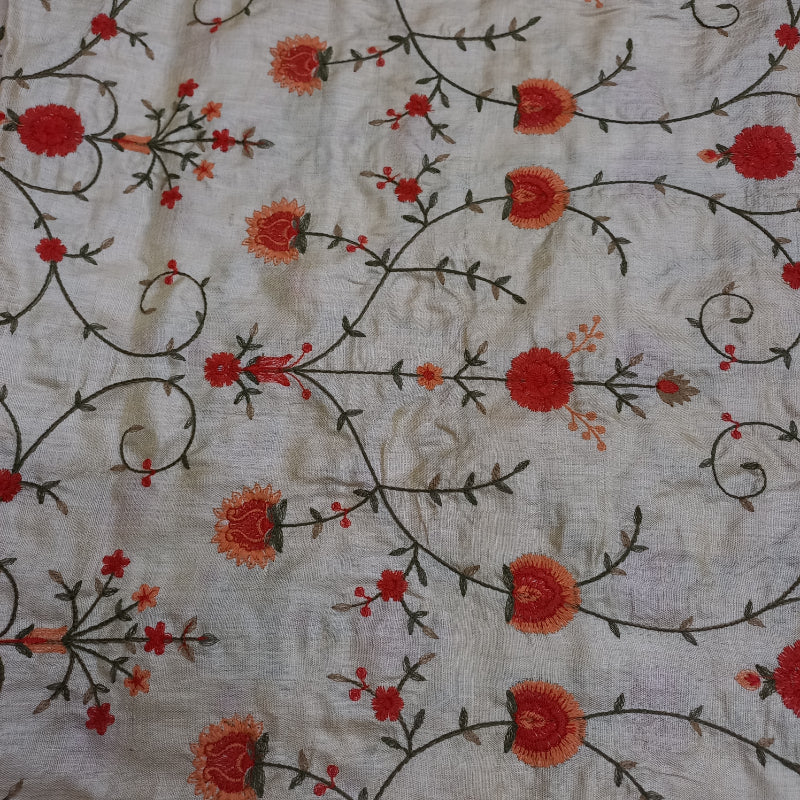 Shwetha Dyeable White All Over Floral Embroidered Tusser Silk Fabric