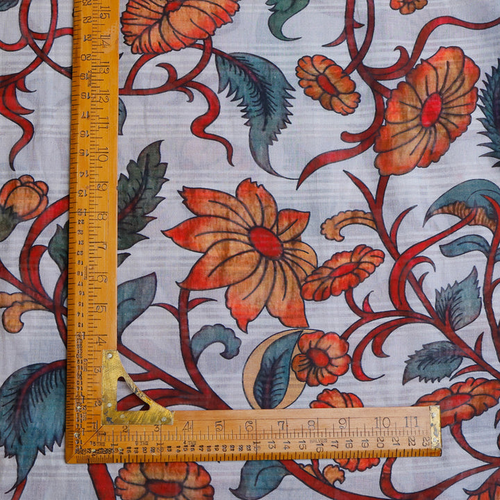 Pastel Blue Color Tussar Fabric With Floral Motif Pattern