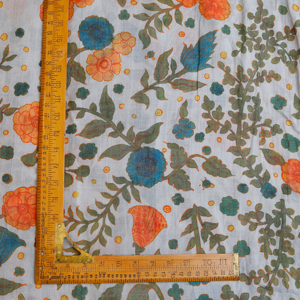 Pastel Blue Color Tussar Fabric With Floral Motif Pattern