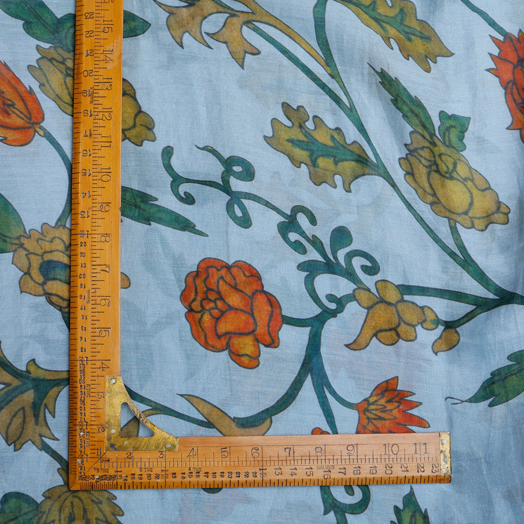 Pastel Blue Color Tussar Fabric With Floral Motif Pattern