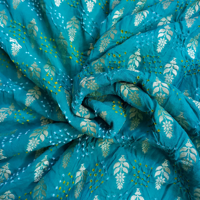 Teal Blue Color Bhandhani Print Georgette Fabric