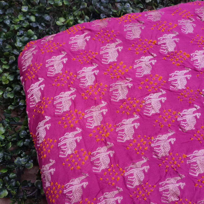 Bubble Gum Pink Color Bandhini And Floral Buttas Georgette Fabric