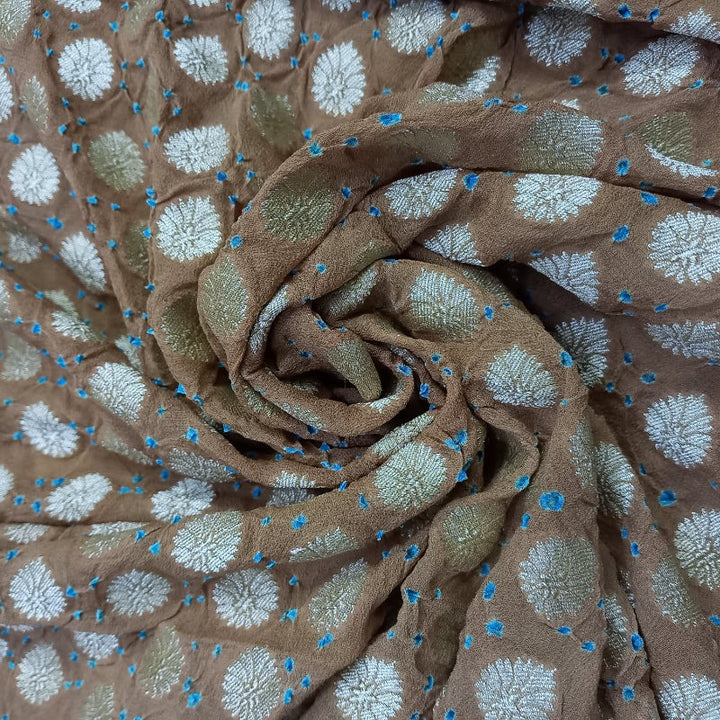 Chestnut Brown Color Bandhini And Floral Buttas Georgette Fabric