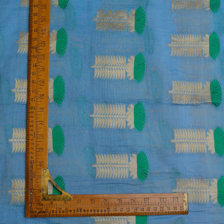 Light Blue Color Chanderi Fabric With Floral Lotus Motifs