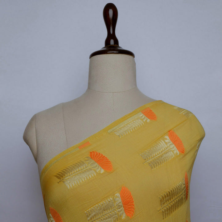 Light Yellow Colour Chanderi Fabric With Floral Pattern