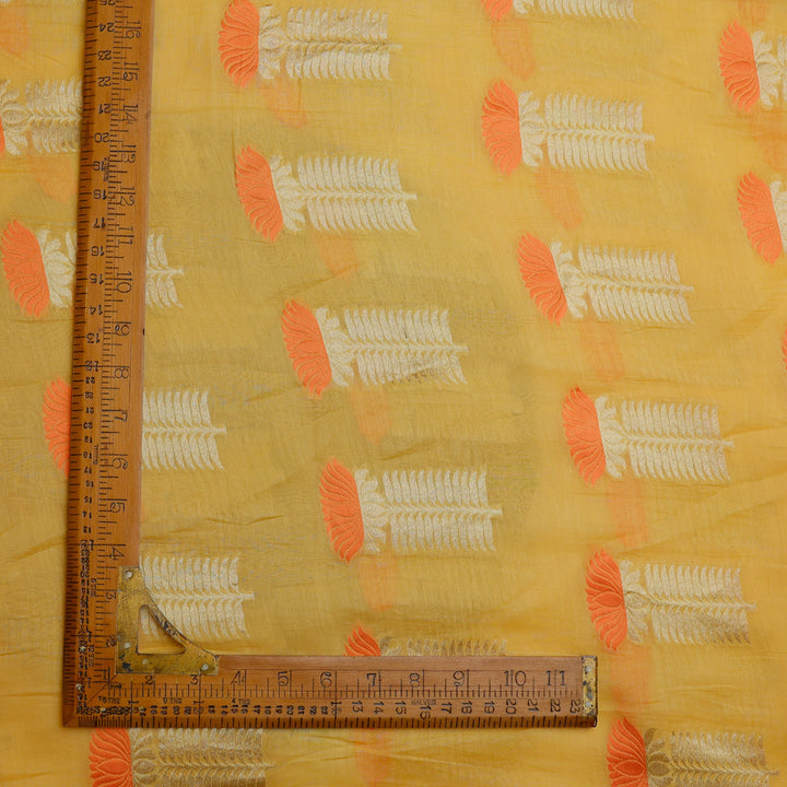 Light Yellow Colour Chanderi Fabric With Floral Pattern