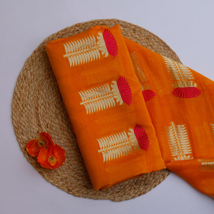 Yellow Colour Chanderi Fabric With Floral Pattern