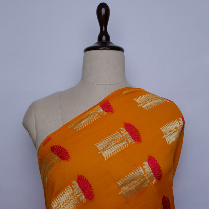 Yellow Colour Chanderi Fabric With Floral Pattern