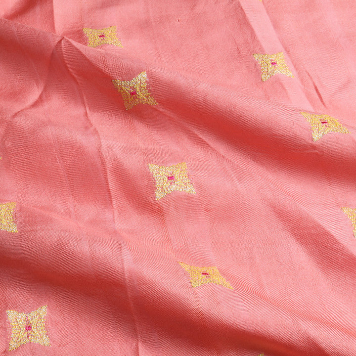 Pastel Pink Color Silk Fabric With Floral Star Buttis