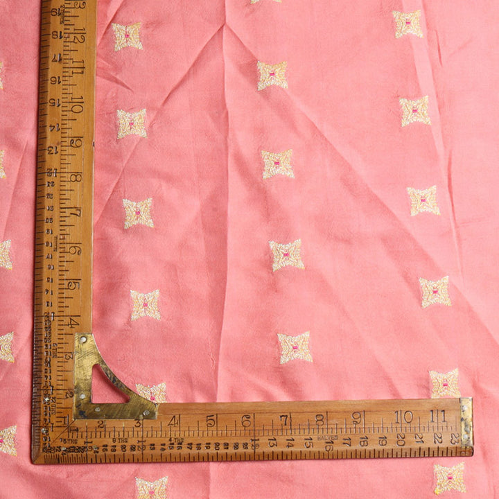Pastel Pink Color Silk Fabric With Floral Star Buttis