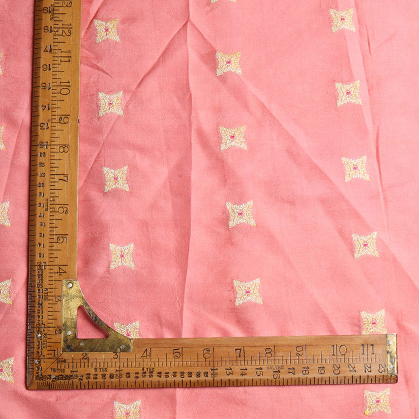 Pastel Pink Color Silk Fabric With Floral Star Buttis