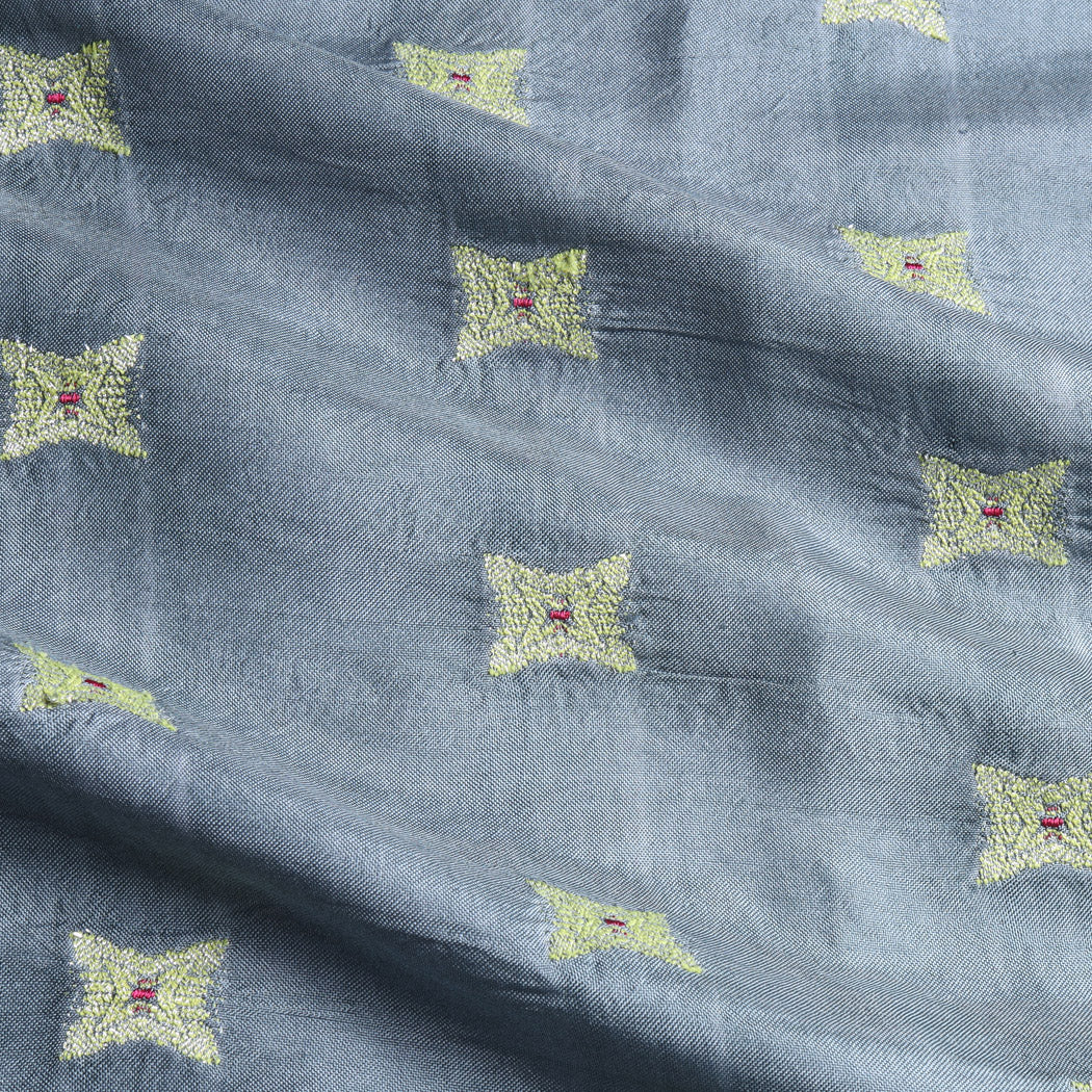 Pastel Grey Color Silk Fabric With Floral Star Buttis