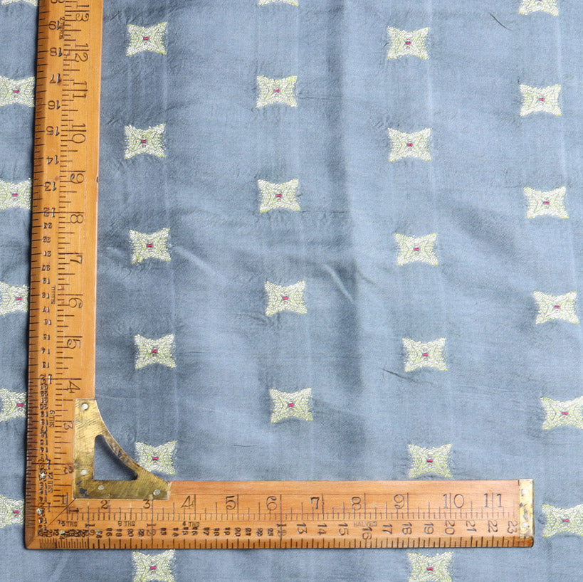 Pastel Grey Color Silk Fabric With Floral Star Buttis
