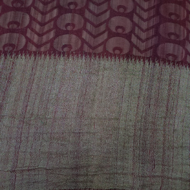 Barn Red Color Tussar Fabric With Border