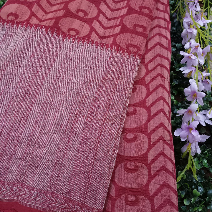 Maroon Color Jamawer Border Silk Fabric