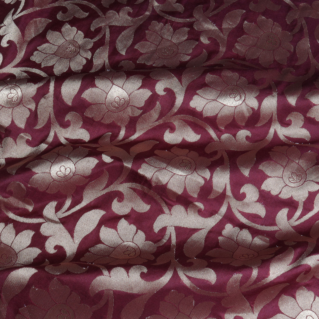 Dark Maroon Color Silk Fabric With Floral Jaal Design