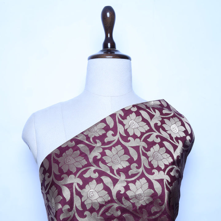 Dark Maroon Color Silk Fabric With Floral Jaal Design