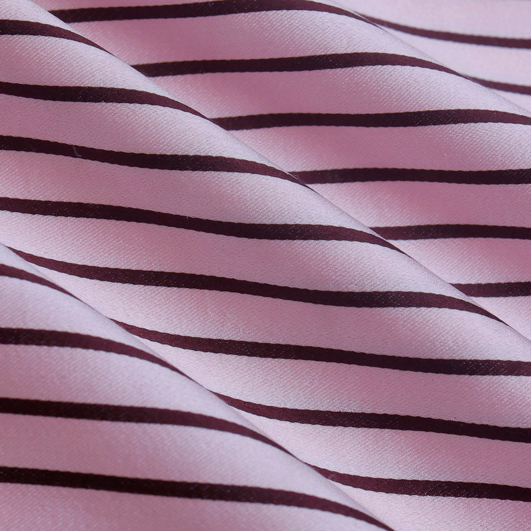 Light Pink Color Satin Silk Fabric With Stripes Pattern