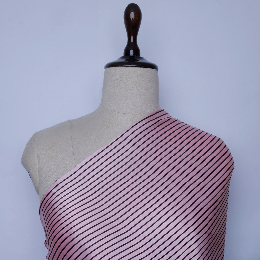 Light Pink Color Satin Silk Fabric With Stripes Pattern