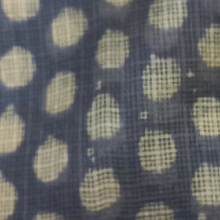 Blue Grey Color Silk Fabric With Polka Dots