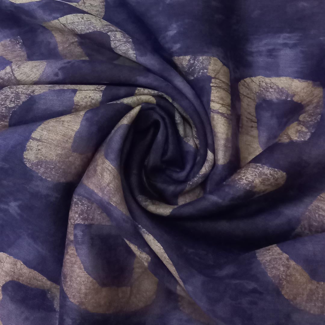 Blue Violet Color Silk Fabric With Batik Print