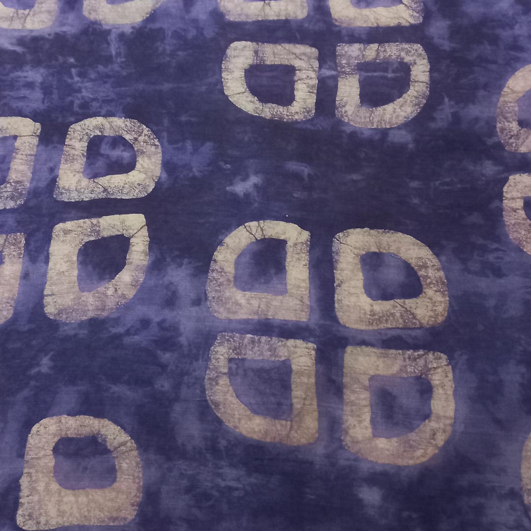 Blue Violet Color Silk Fabric With Batik Print