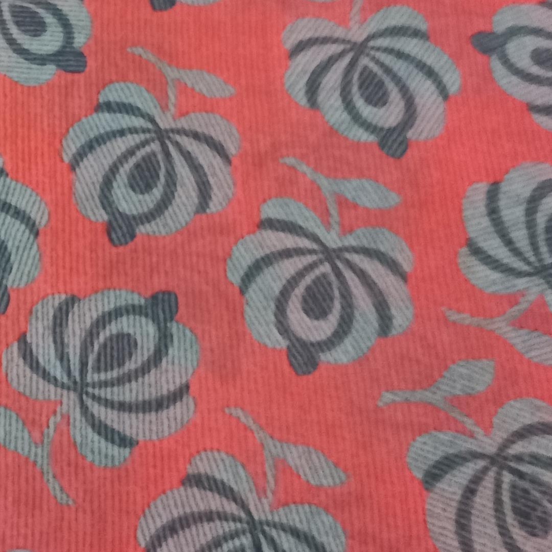 Neon Orange Color Silk Fabric With Floral Motifs