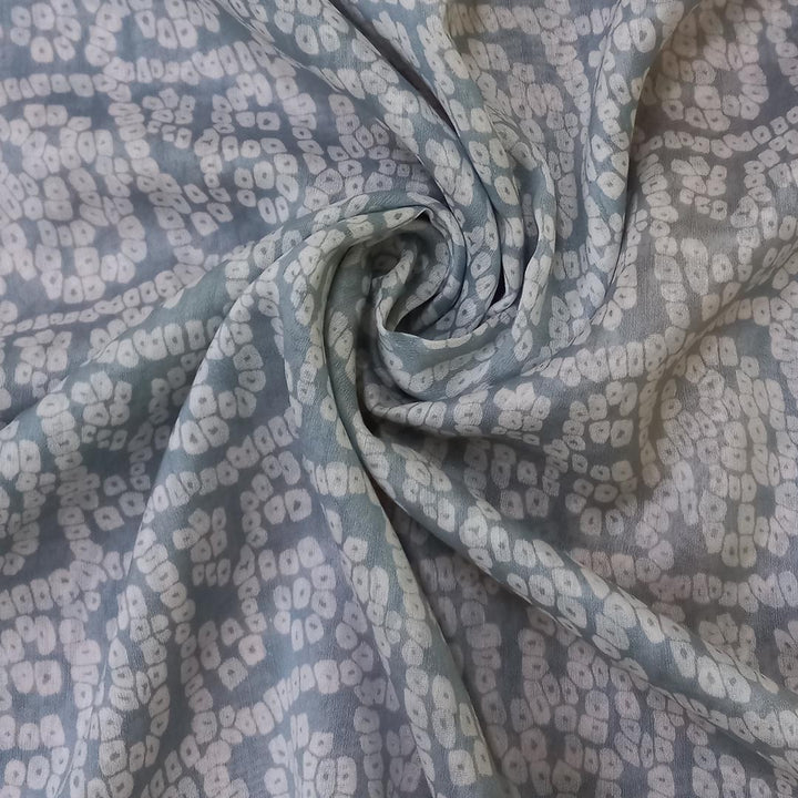 Pastel Grey Color Silk Fabric With Bandhani Printed Pattern