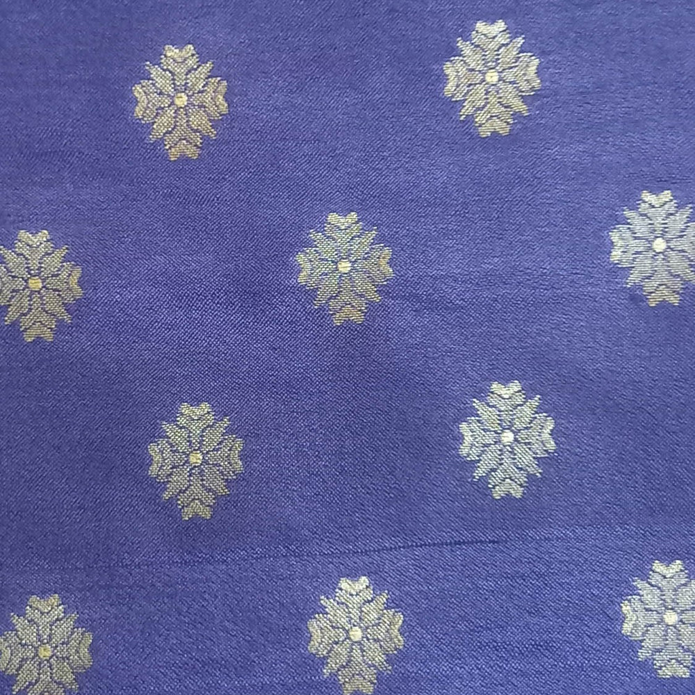 Blue Color Silk Fabric With Tiny Floral Buttis