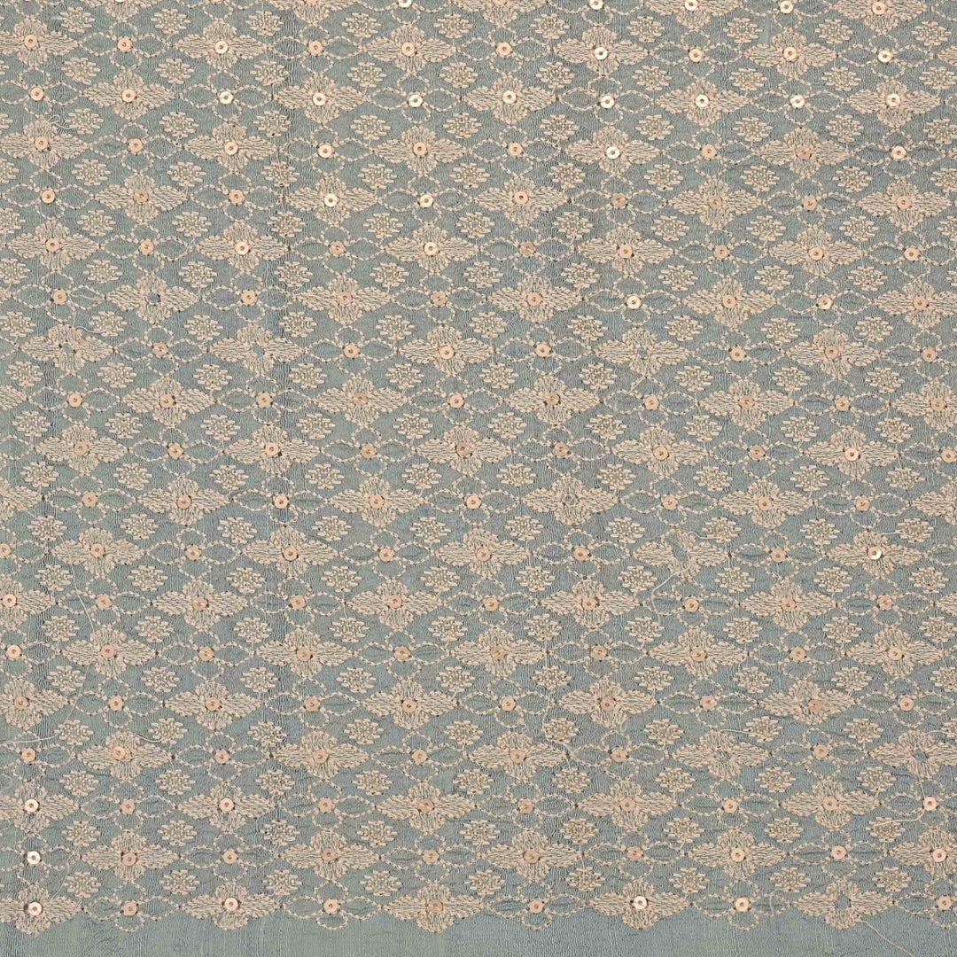 Topaz Green Moonga Embroidered Fabric
