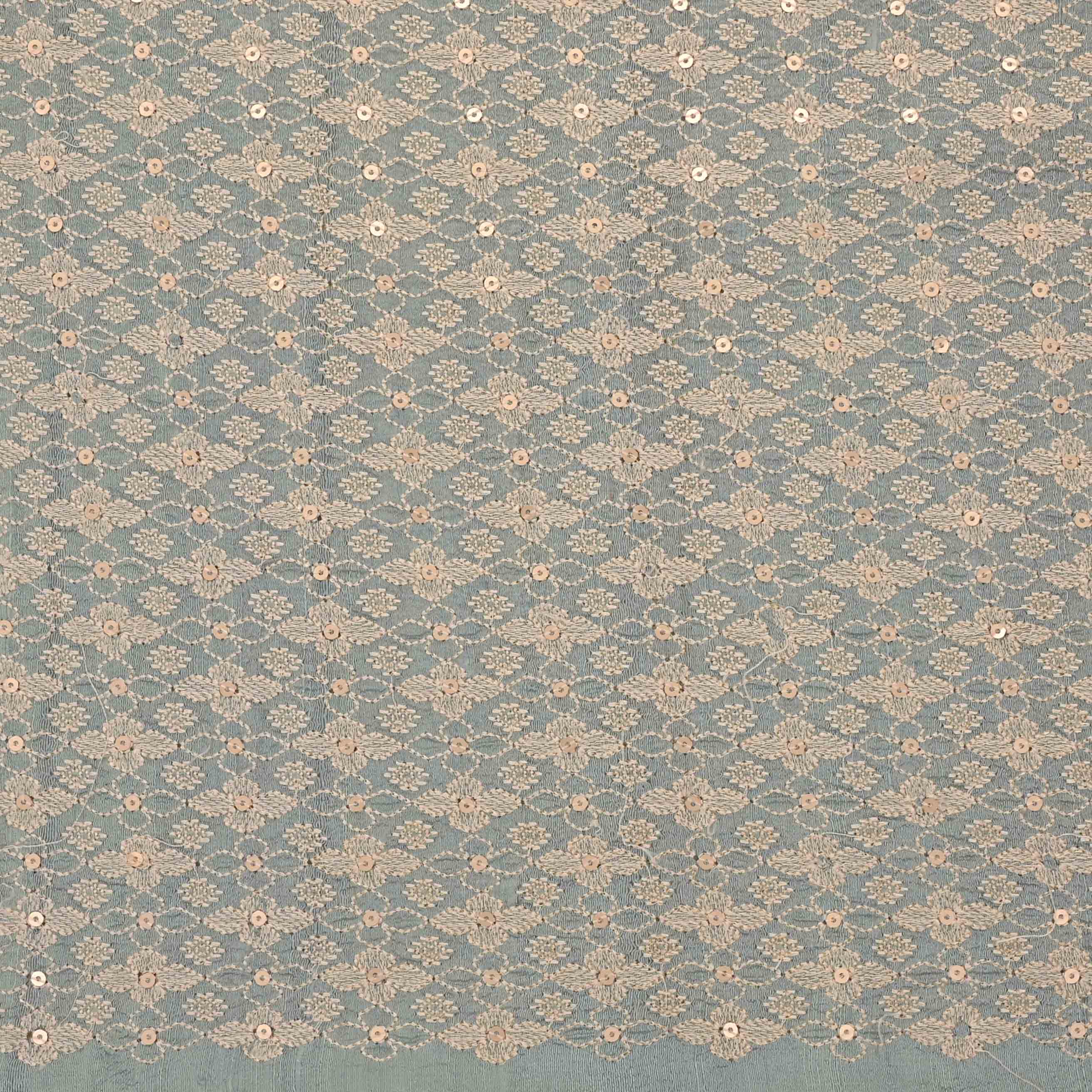 Topaz Green Moonga Embroidered Fabric