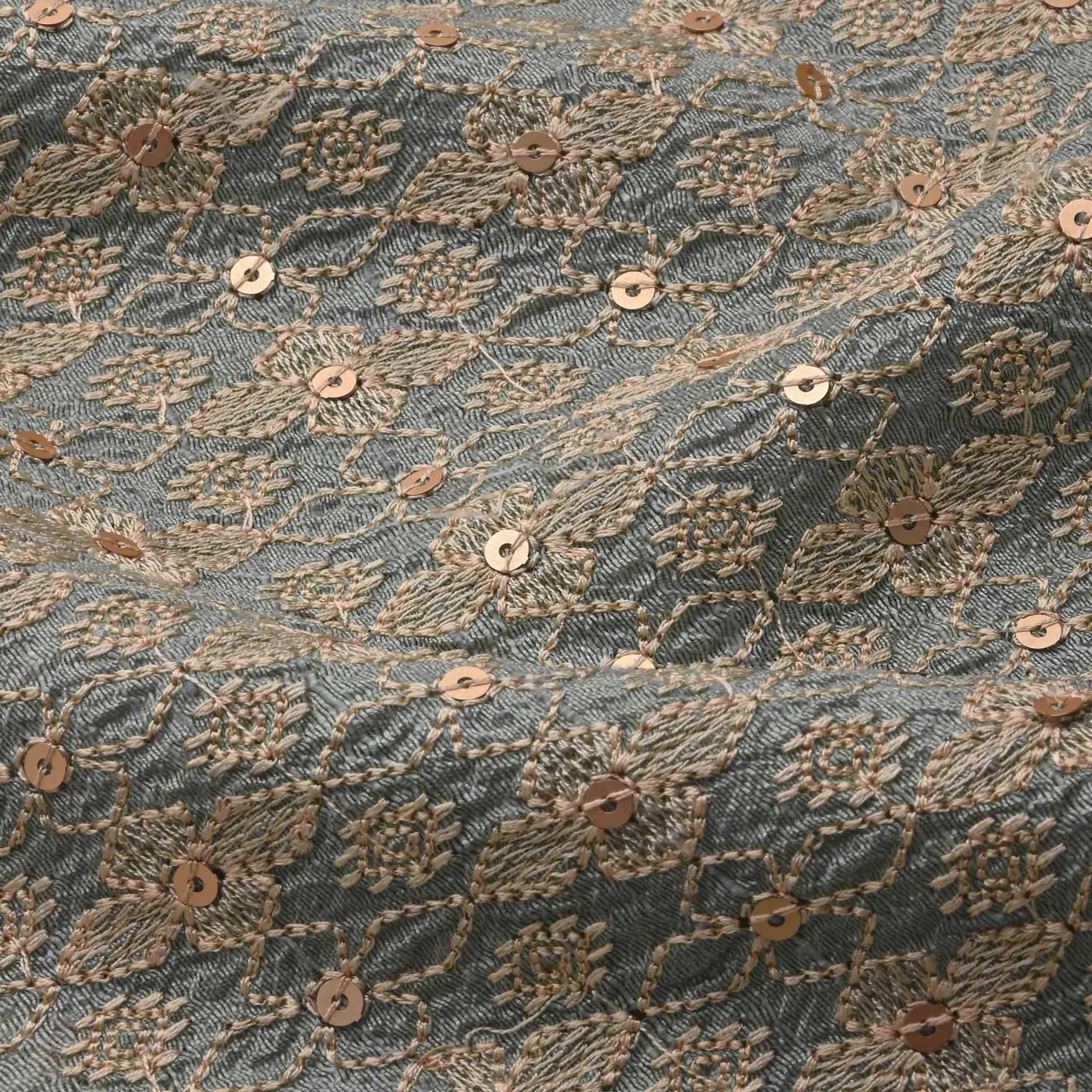 Topaz Green Moonga Embroidered Fabric