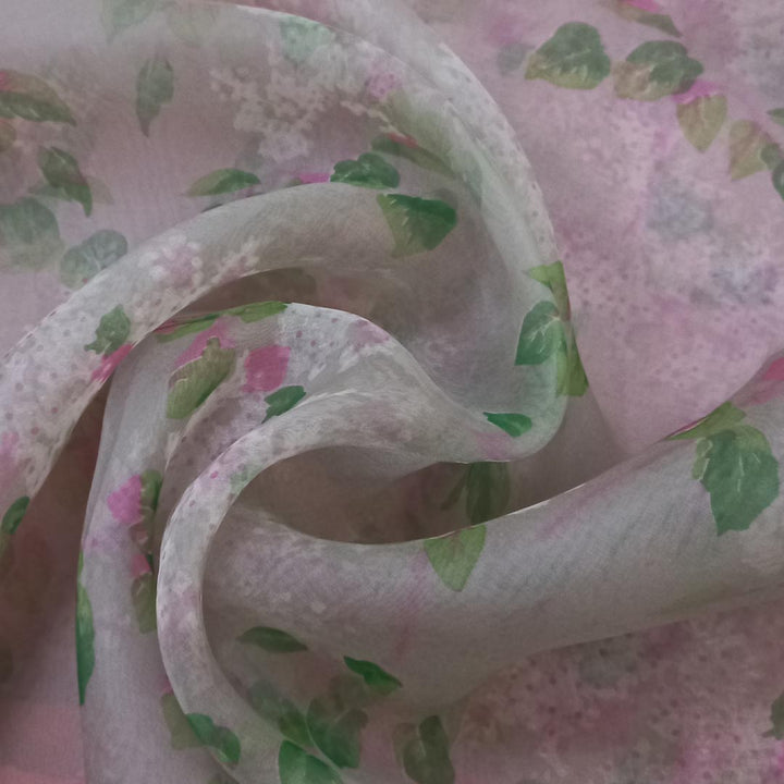Pastel Pink Color Silk Fabric With Printed Floral Motifs