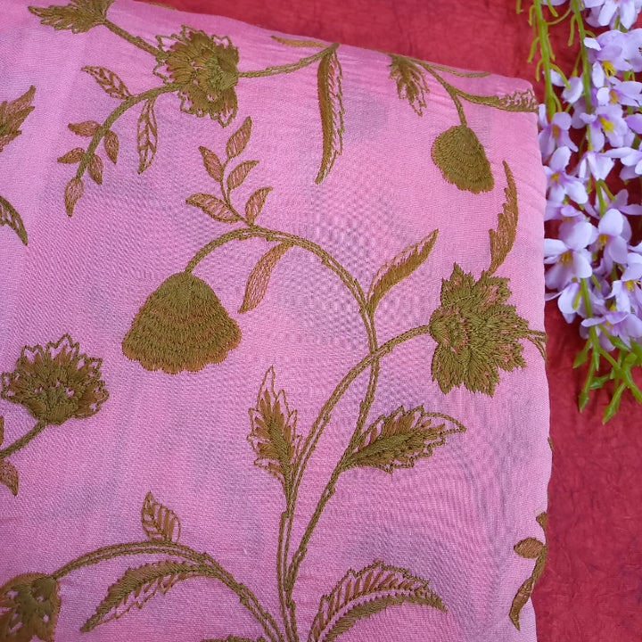 Pale Pink Embroidered Chanderi Fabric