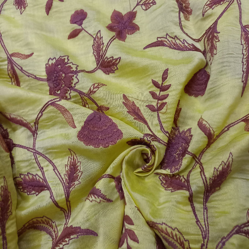 Pale Yellow Embroidered Chanderi Fabric