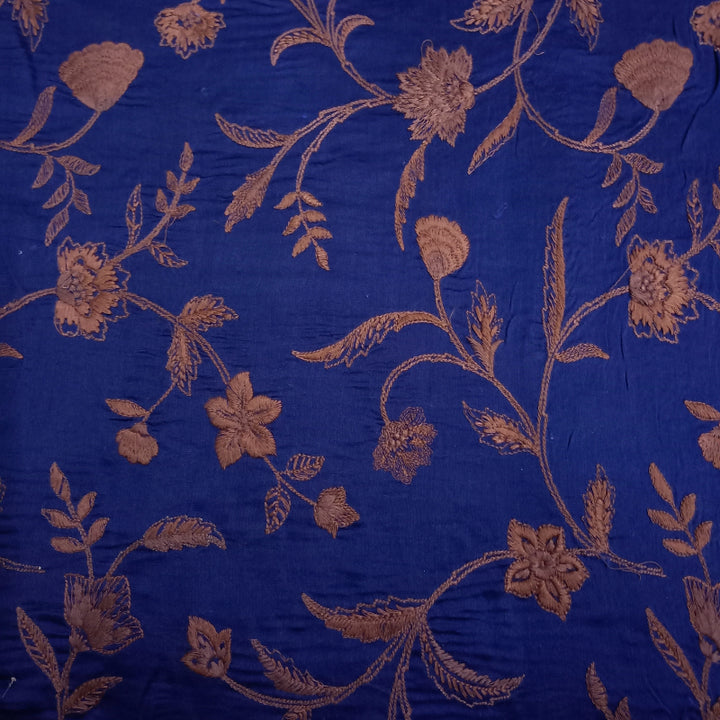 Ink Blue Embroidered Chanderi Fabric