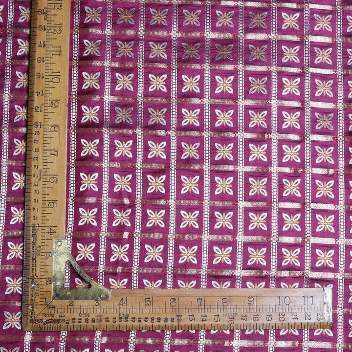 Magenta Pink Color Silk Fabric With Floral Motif Pattern