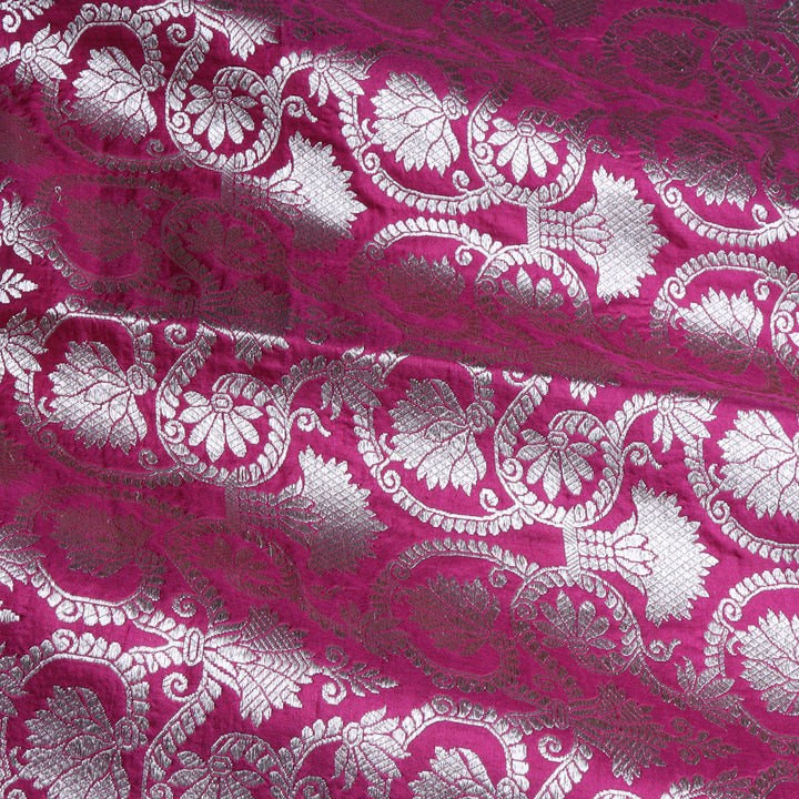 Magenta Pink Color Silk Fabric With Floral Jaal Pattern